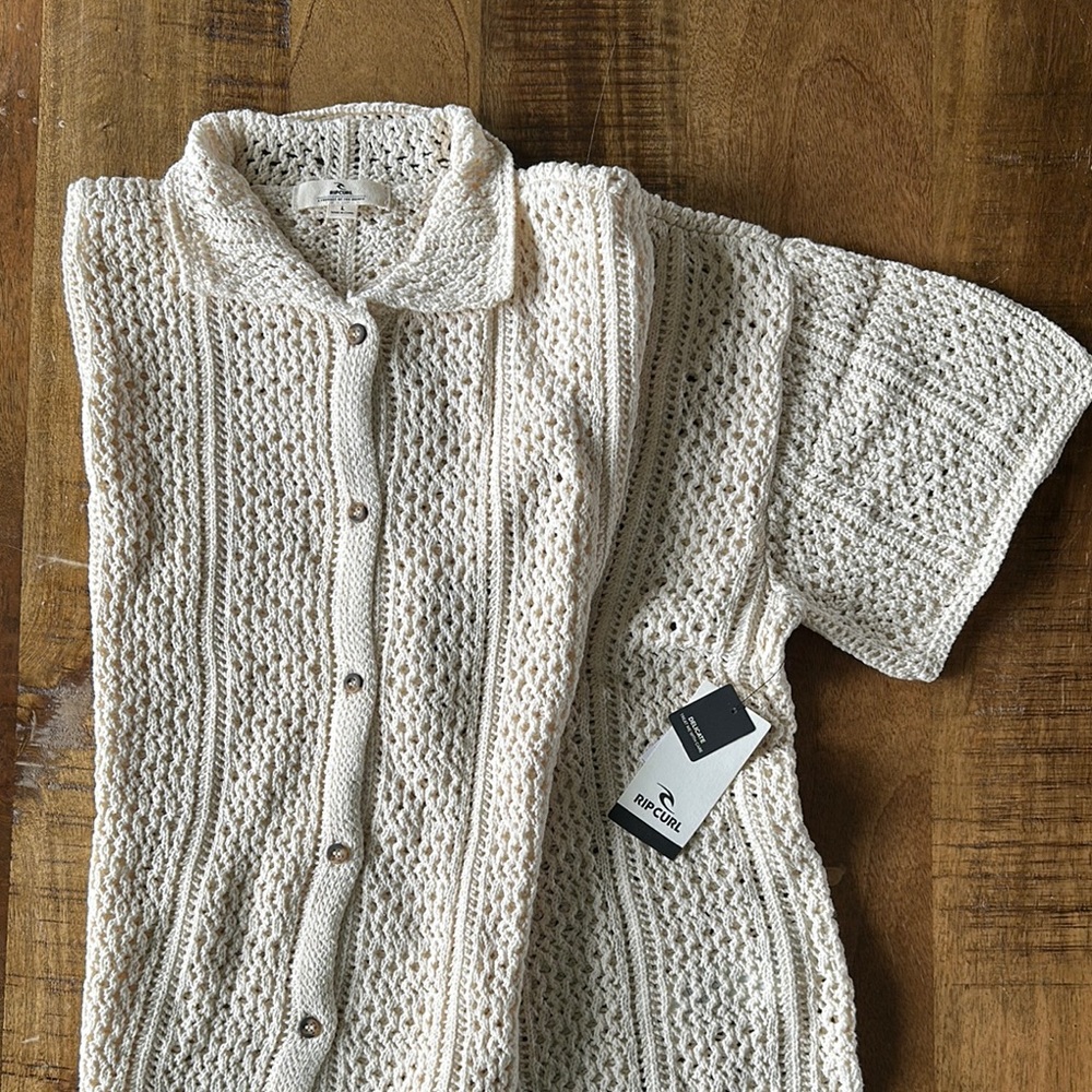 Rip Curl Cream Button Down Knit Shirt
